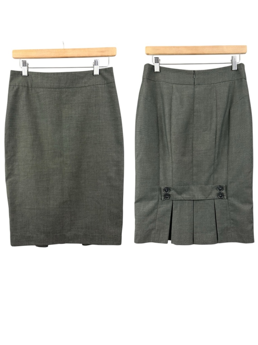 Sandra Angelozzi Pencil Skirt Back Pleated Button Detail Size Medium
